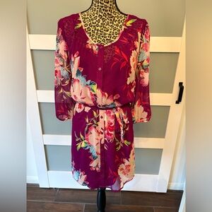 Express Floral Midi Dress - Purple and Pink